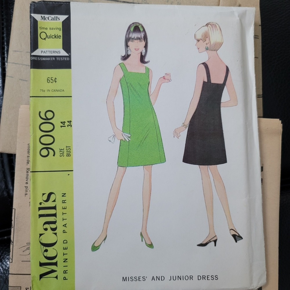 Vintage McCalls 9006 Sewing Pattern A-Line Dress Misses Size 14 Bust 34 Uncut